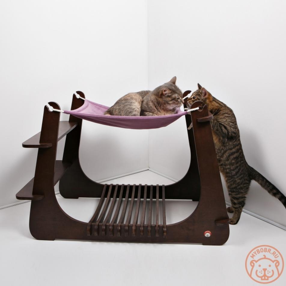 Напольный игровой комплекс с когтеточкой и гамаком для кошек "Троянский конь 2.0"