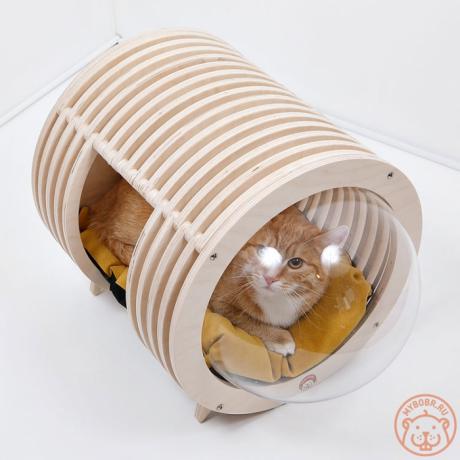 Кавай-бокс домик для кошки напольный с лежанкой из мебельного флока