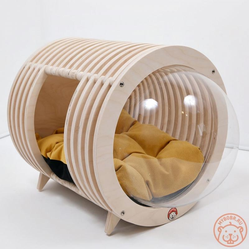 Кавай-бокс домик для кошки напольный с лежанкой из мебельного флока